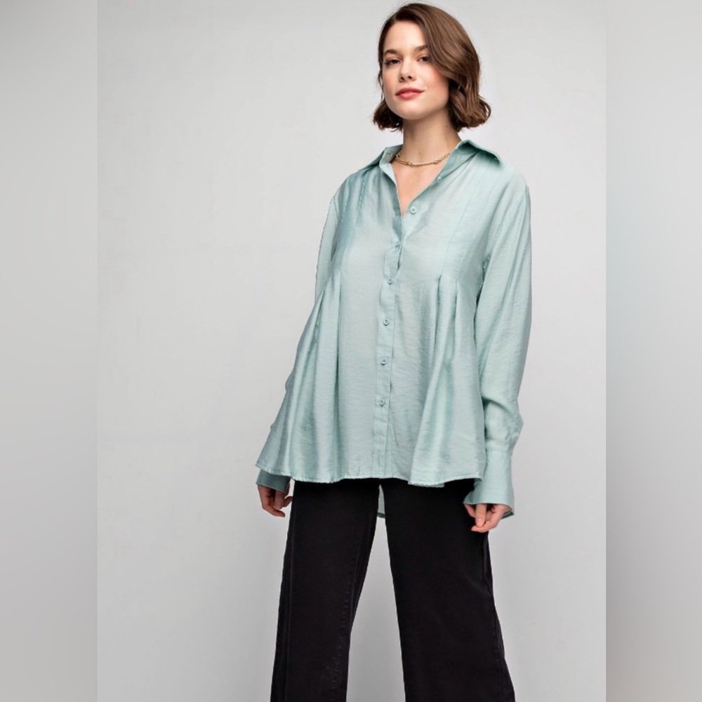 EASEL Blouse Sage Button Down Women's